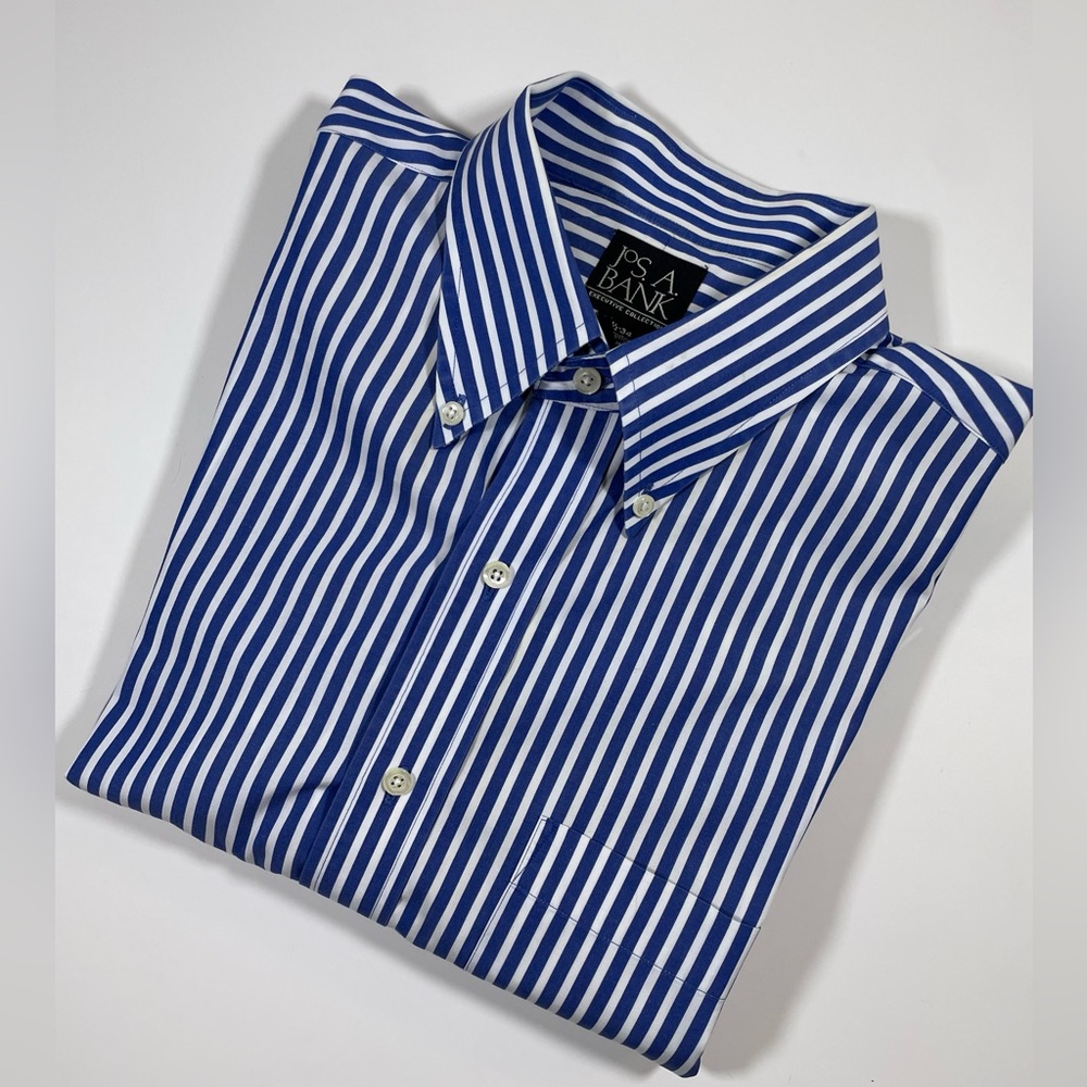 Jos A Bank Executive Collection Button Up | Blue and White Striped | 16 1/2 Neck